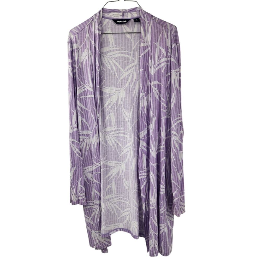 Lands' End Purple Tropical Print Open Front Cardigan Womens Size Large L